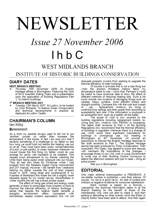 IHBC West Midlands Branch Newsletter, downloadable PDF avalible from West Midlands Branch page. 