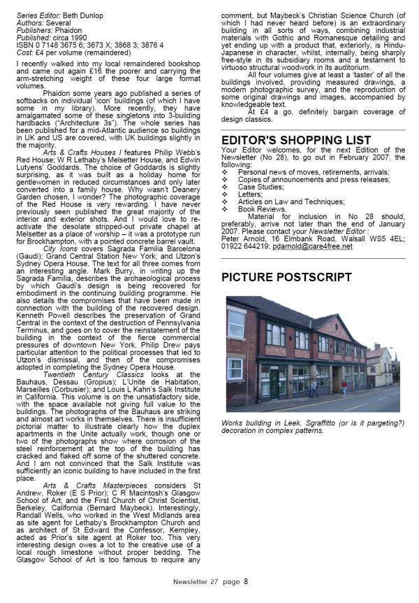 IHBC West Midlands Branch Newsletter, downloadable PDF avalible from West Midlands Branch page. 